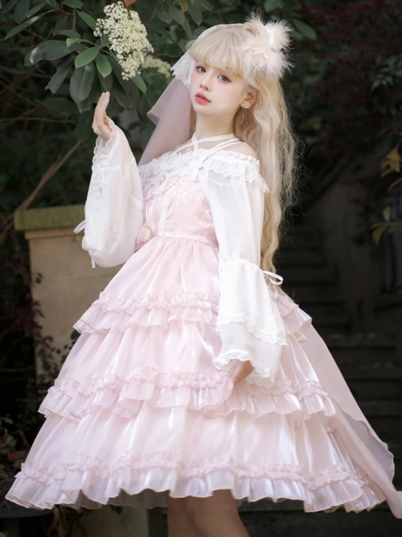 Love Organza ~ Sweet Lolita JSK Dress Tiered Cute Mini Party Dress Gothic Y2k Pink Princess Dresses