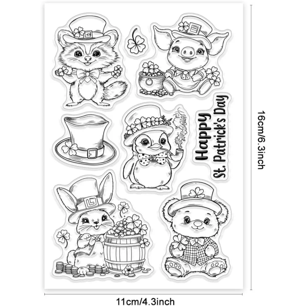 عيد القديس باتريك الحيوانات واضح Stamps الراكون خنزير البطريق الدب أرنب سيليكون واضح ختم الأختام الكرتون الحيوانات شفافة #6