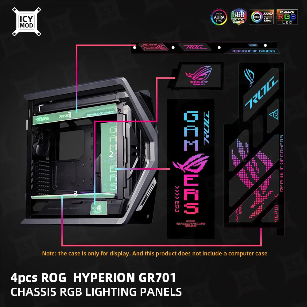 rog gr701 chassi rgb paineis de iluminacao a laser 2023 novo asus hypeion jogadores personalizados reequipamento kit 5v argb pc case mortalha pecas 01