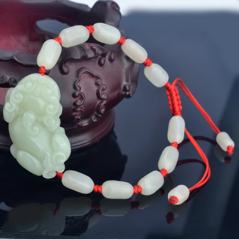 Hotan Pixiu , Green and White , Unisex Jade Bracelet