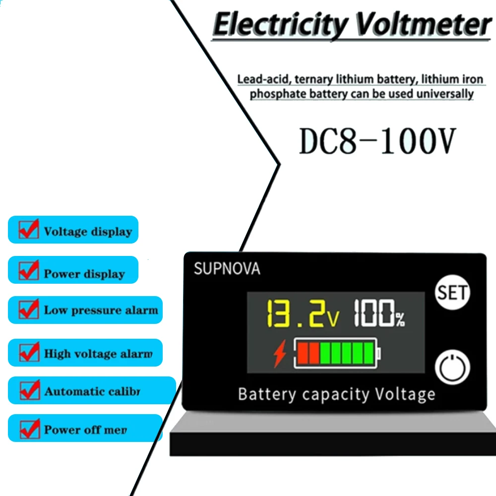 6133A Đèn Báo Dung Lượng Pin DC 8V-100V Axit Chì Lithium LiFePO4 Xe Ô Tô Xe Máy Vôn Kế Điện Áp Đo 12V 24V 48V 72V