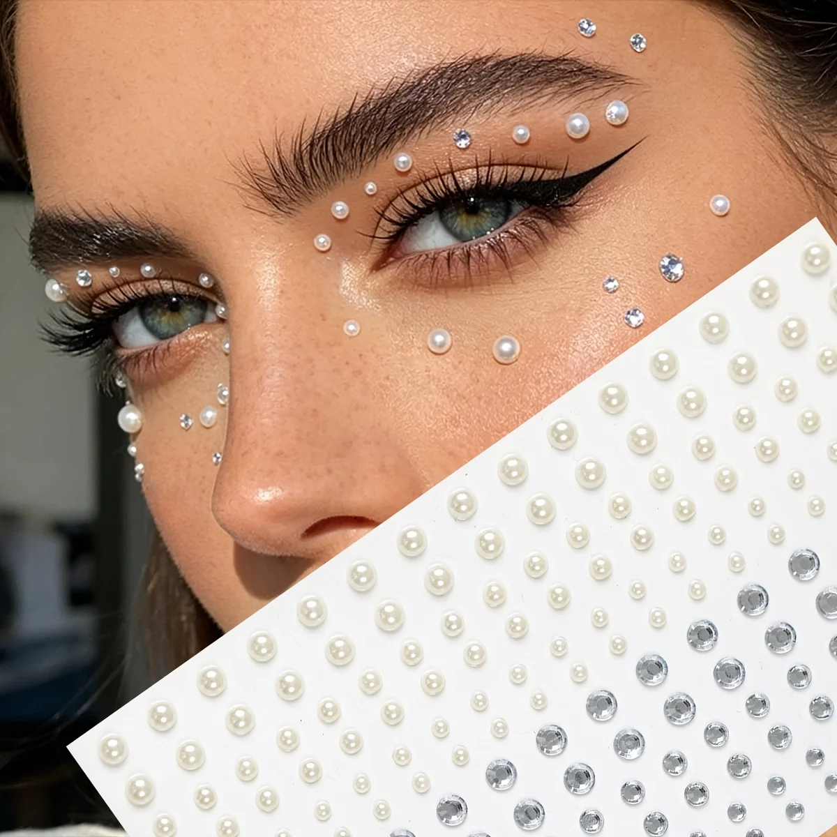 Pearl And Clear Rhinestones Self-Adhesive No Glue Tear Drop Drill Music Festival Stage Photo Face Decoration Daily For Women