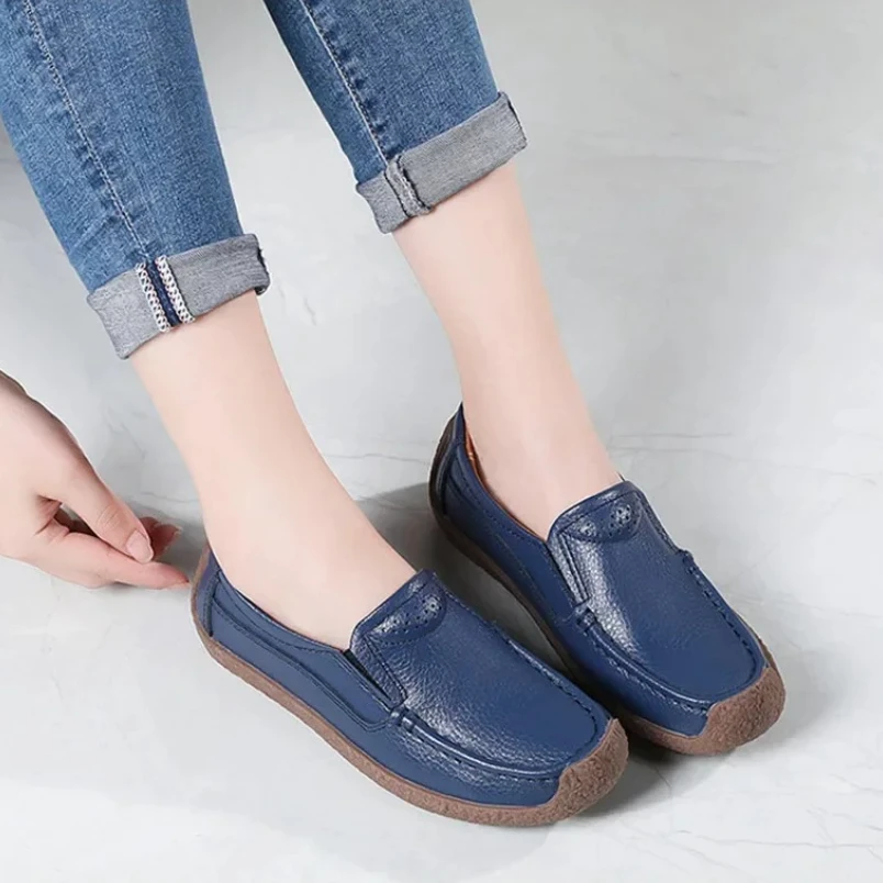 

Весенне-осенняя обувь в стиле ретро, 2022, женские лоферы из натуральной кожи, женская обувь без шнуровки, женские мокасины на плоской подошве с квадратным носком