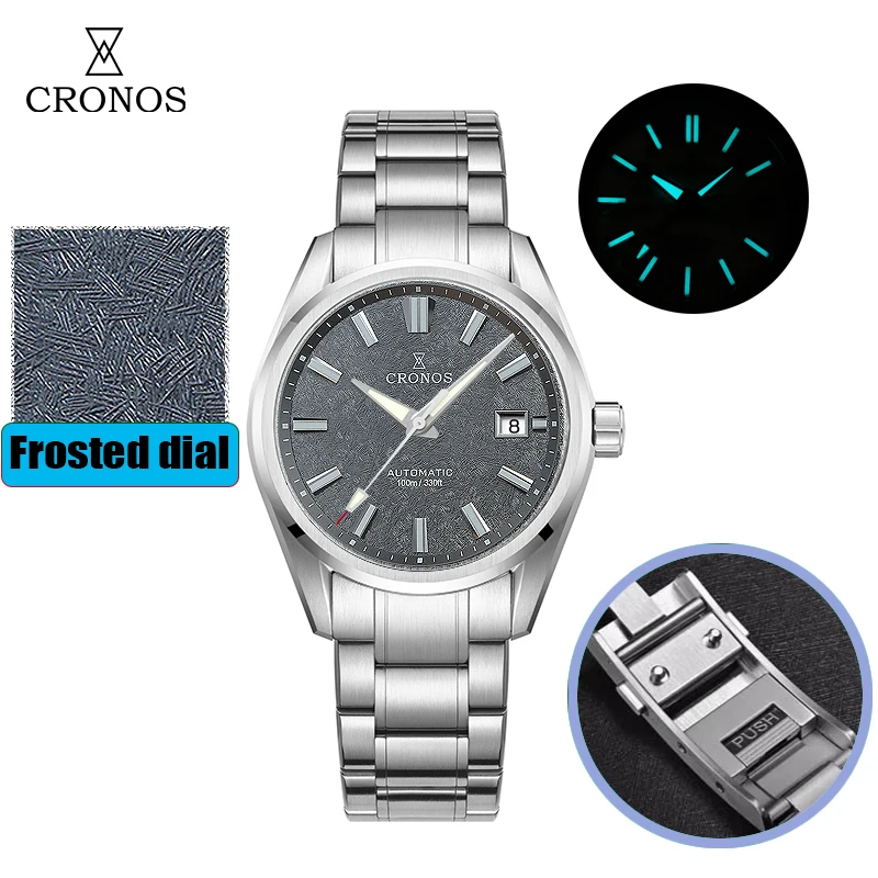 Cronos Neue 39mm Textur Luxus Männer Business Kleid Uhren SW200 Automatische Mechanische Wasserdicht 100m L6037M 9