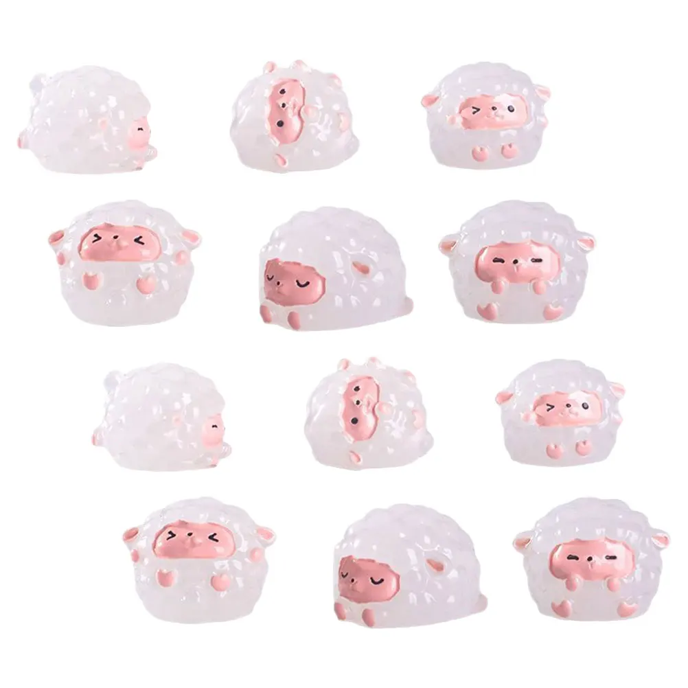 

12Pcs Luminous Mini Sheep Resin Decor for Micro Landscape Fairy in Dark Night Light Home Desktop Ornament