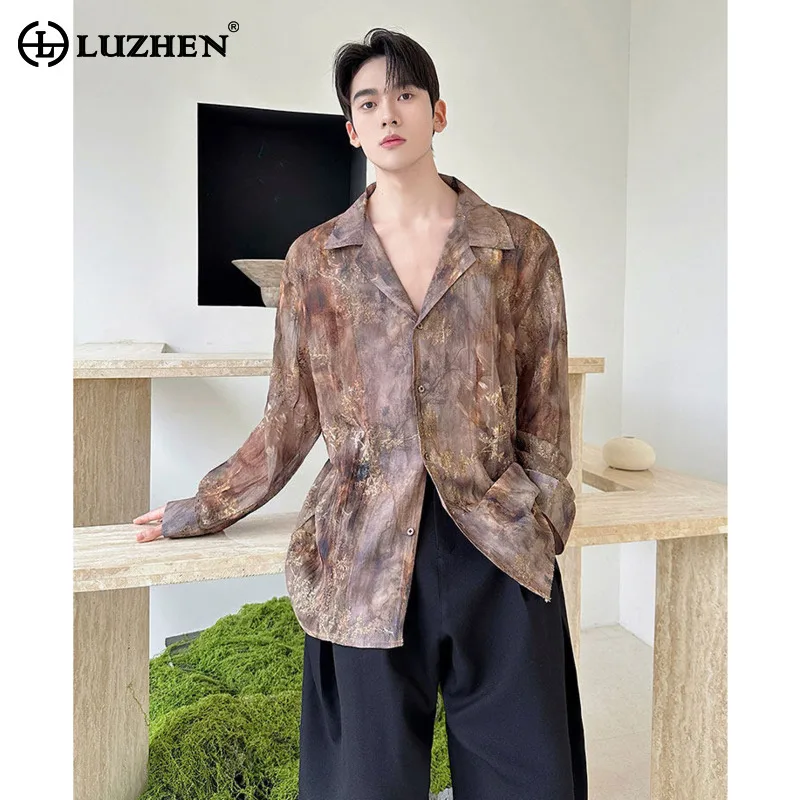 

LUZHEN 2026 Spring High Quality Tie-dyed Ink Ejection Casual Long Sleeve Shirts Men Elegant Handsome Fashion Male Clothes JY6184
