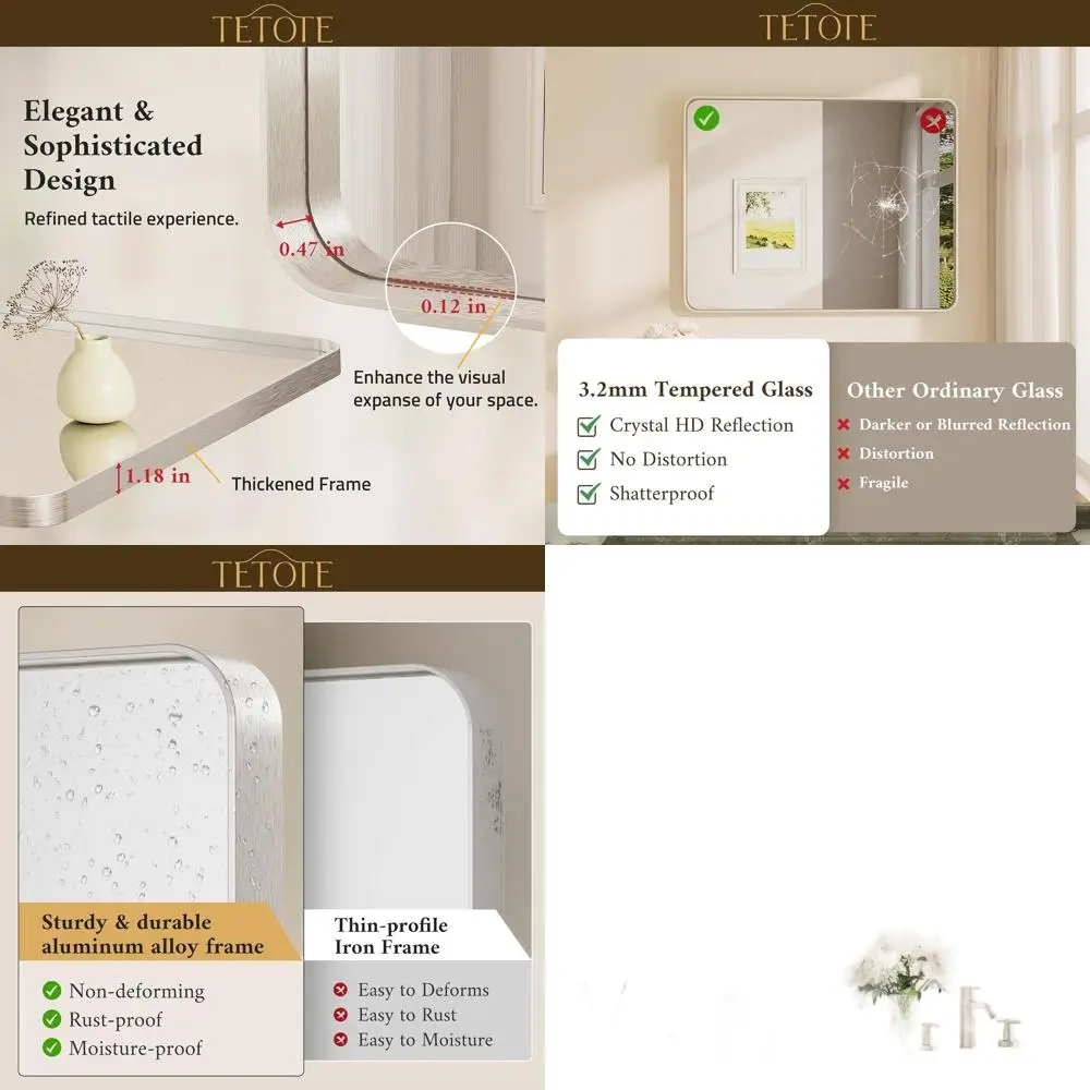 

48 x 24 Horizontal Nickel-Finished Metal Mirror for Bathroom or Living Room