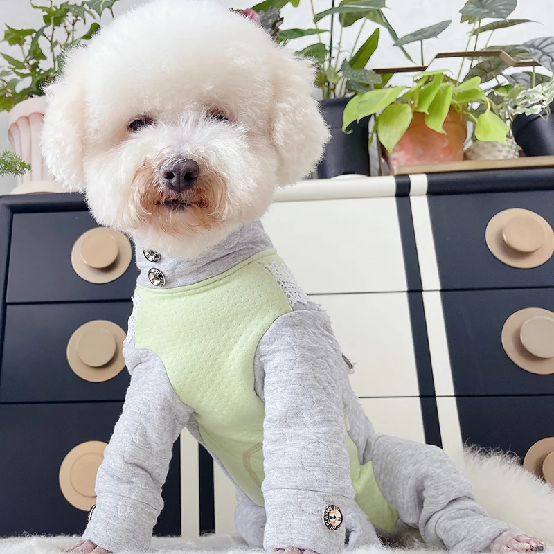 Pet Dog Jumpsuit Warm Thicken Pure Cotton Puppy Clothes High Neck Pajamas Protect Belly Overalls For Small Dogs Chihuahua Poodle