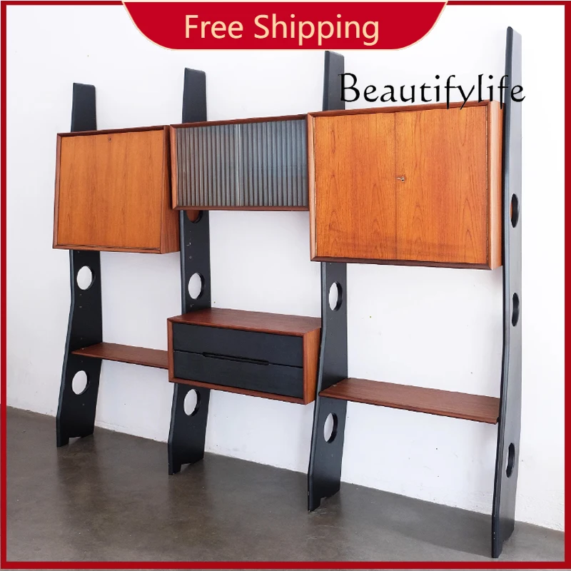 

X French Medieval All-solid Wood Wall Cabinet Household Floor Combination Shelf Display Cabinet Bookcase Retro Shelf