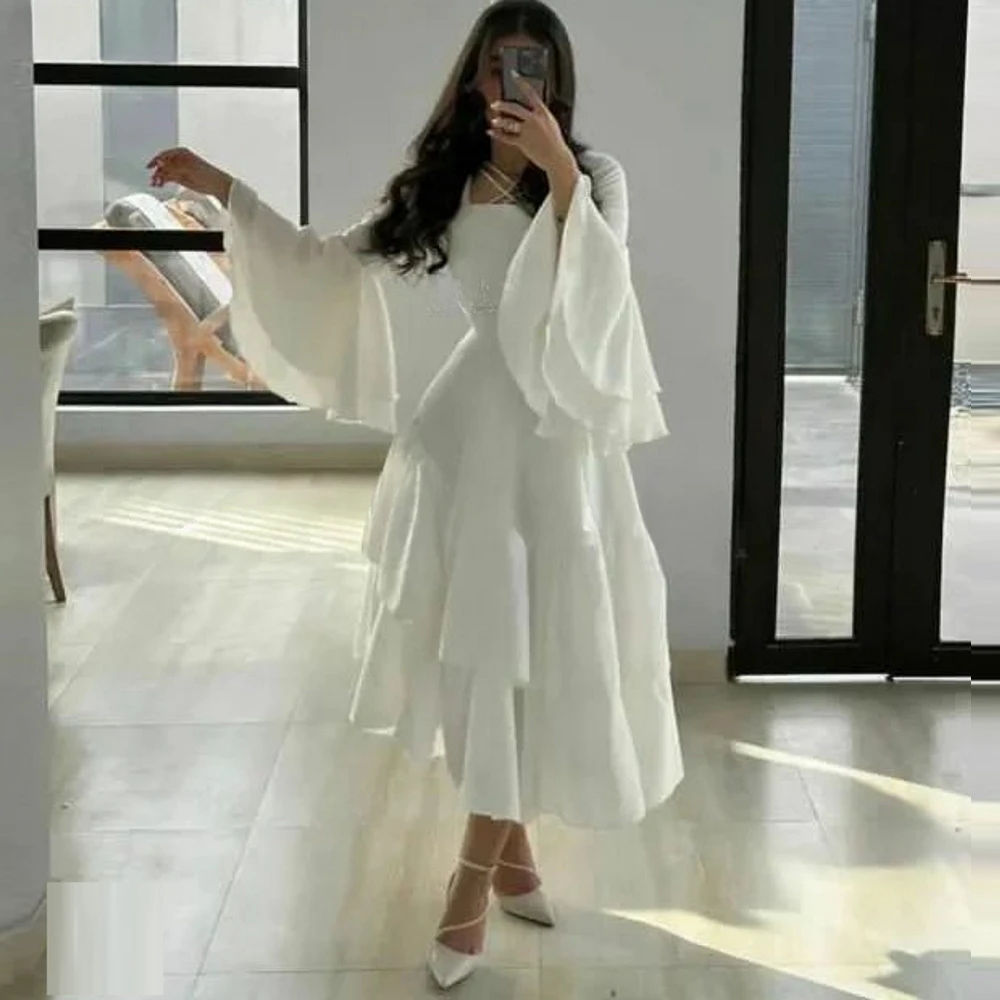 Robe de soirée en mousseline de soie à volants à plusieurs niveaux, robes de Rhfroncées, ligne A, encolure carrée, occasion sur mesure, robes mi-longues, sexy, décontracté