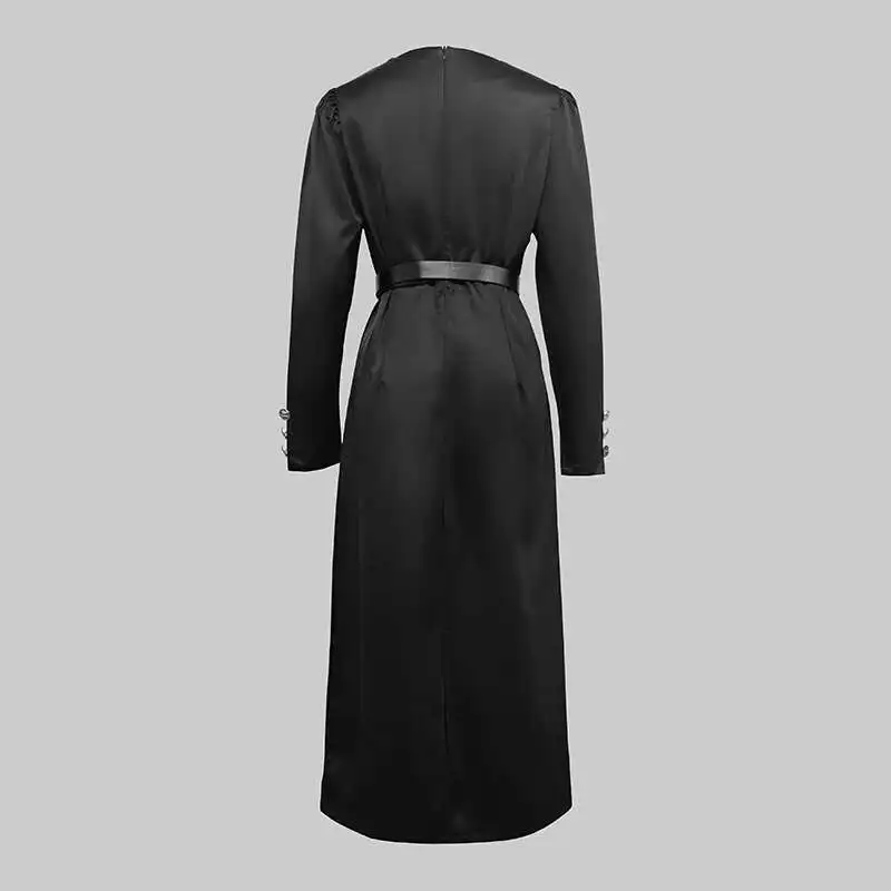 

BabYoung Women's Black Wedding Evening Banquet Dresses Clothing Formal Winter Spring Buttoned Female Vintage Long Sleeve Dress