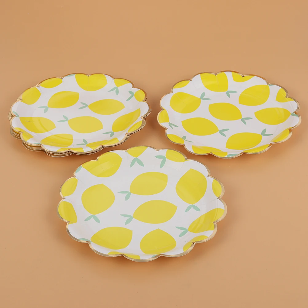 

20 Pcs Disposable Paper Plates Lemon Design Party Tableware for Cake Food Storage One Time Use Kitchen Supplies