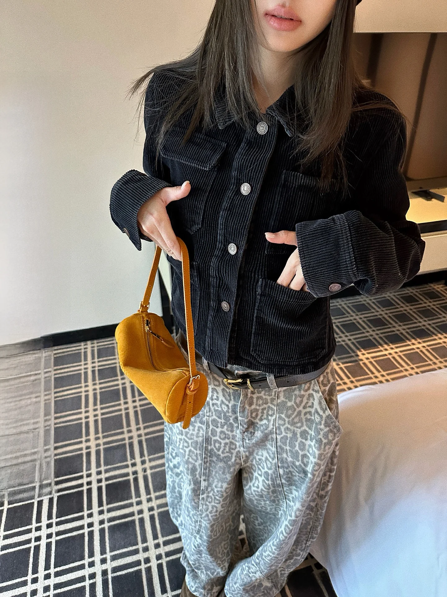 

Ningi Heavyweight Corduroy ort Jaet Women's Early Autumn New Sle Loose Multiple kets Straight Leg Coat Top