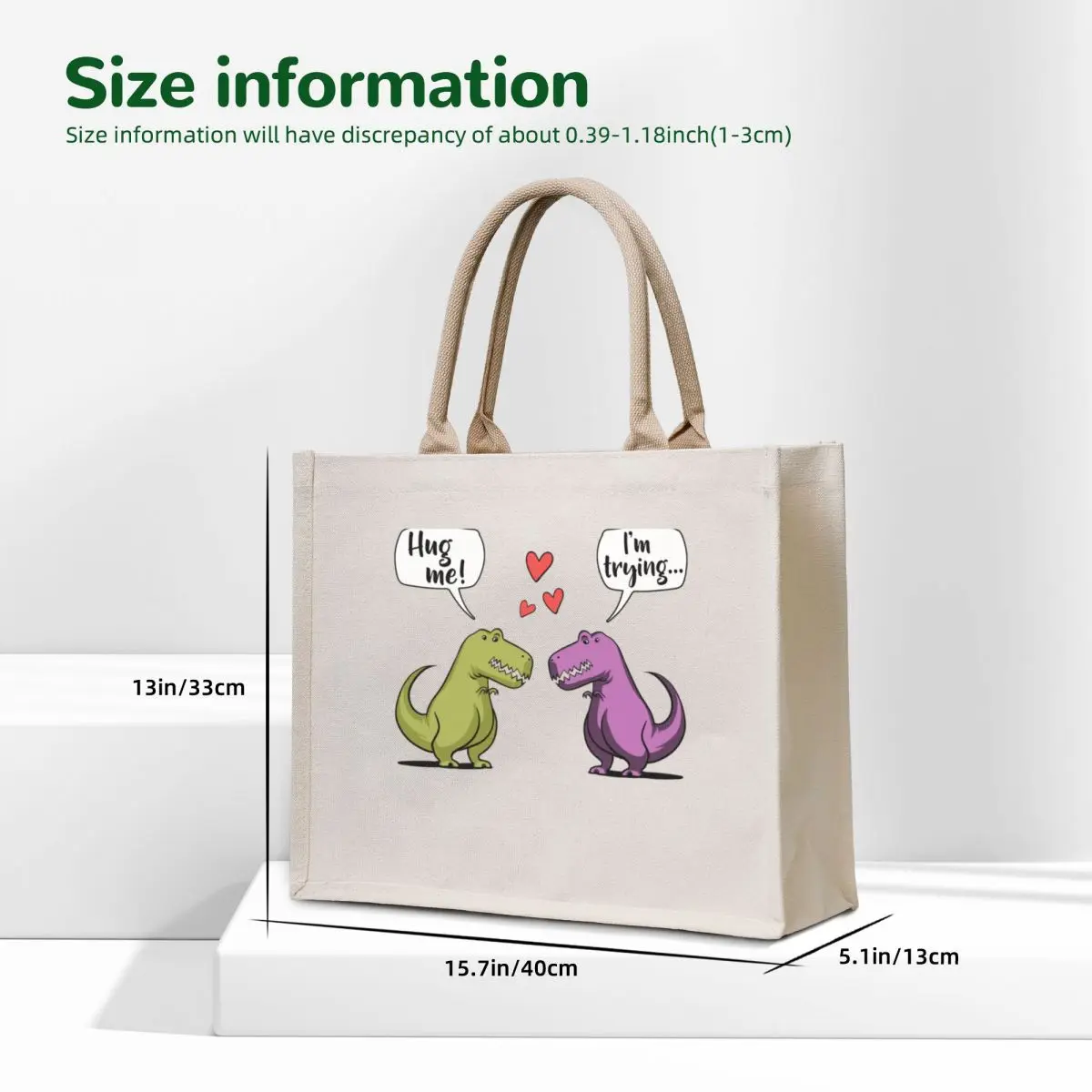 T-Rex Dinosaur Hug Me Tote Bag canvas tote bag great bag shopping bags foldable