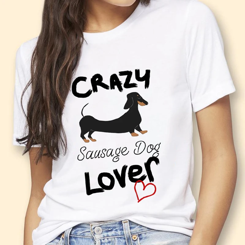 Cute Dachshund Printed T Shirt Women Summer Clothes Top Female White T-Shirt Female Clever Dog Tshirts Casual Tees Shirt Femme