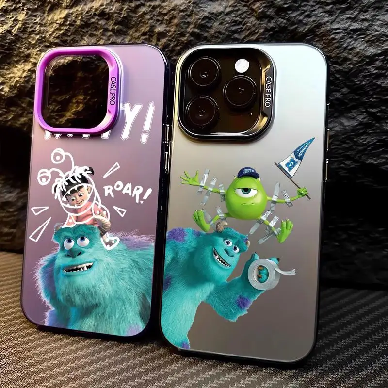 Capa de prata colorida Disney Anime Monsters Inc, iPhone 11, 13, 15, Pro, Max, 12, 14, XR, X, XS