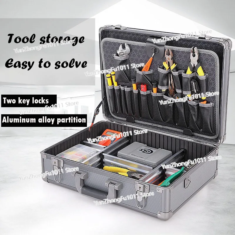 Complete Tool Box Multi-purpose Hard Aluminum Organizer Suitcase Tool Electricians Accessories Parts Storage Case Set with Lock