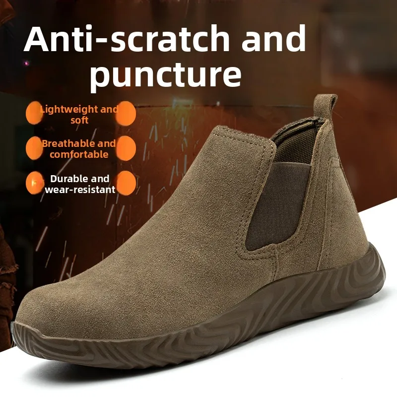 Men's Safety Work Shoes Summer Breathable Steel Toe Lightweight Durable Anti- Puncture Non- Slip Construction Site Steel Plate