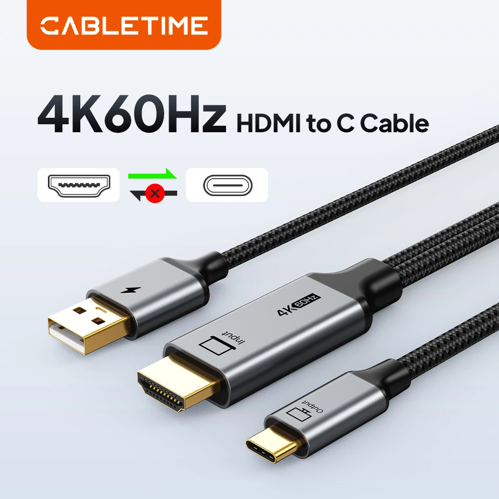 CABLETIME 4K60Hz Active HDMI to USB-C Cable with USB Power for Nintendo Switch PS3/4/5 Xreal Air 2 Game Console to Portable Moni