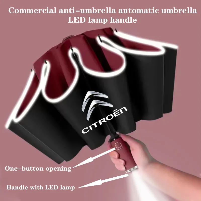 Carro led guarda-chuva totalmente automático à prova de vento guarda-sol para citroen c1 c2 c4 c5 c3 c4l c8 berlingo xsara picasso
