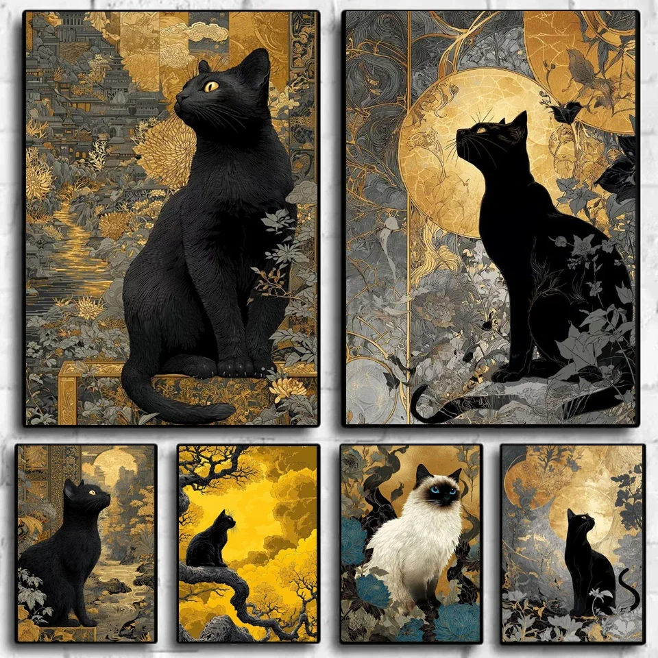 5D DIY Diamond Mosaic Black Cat Animal Pattern For Adults Beginners Diamond Painting Golden Scenery Embroidery Home Decoration