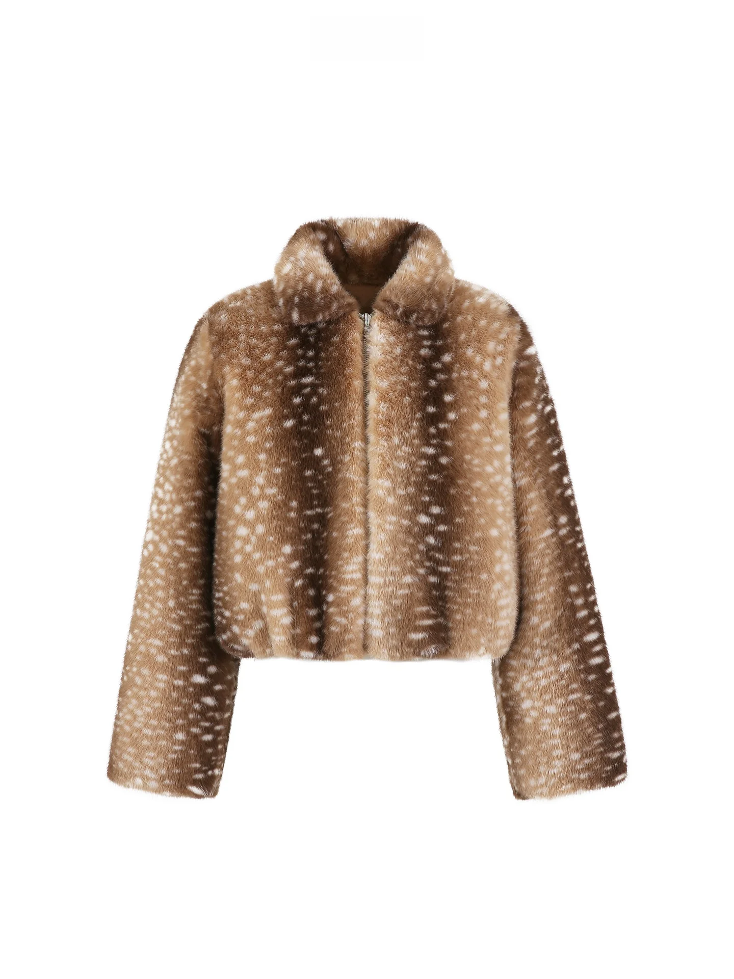 Fano Winter Aosphere Caramel Brown "Deer Spot Pattern Diamond Quilted Eco-friendly Fur Coat Casual Loose Fit Long Sve Z...