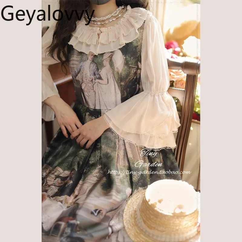 Wiosenno-letnia uniwersalna koszula z koronką, okrągłym dekoltem, w jednolitym kolorze, w stylu japońskiej Lolity, słodka dziewczęca bluzka OP z rozszerzanymi rękawami do połowy, zapinana na guziki.