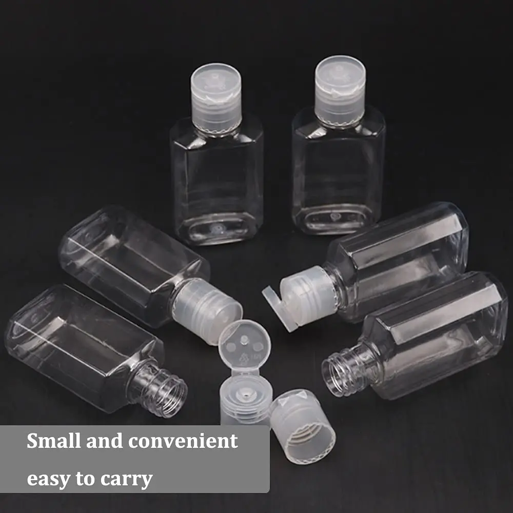 50Pcs 2Oz Plastic Refillable Bottles with Flip Cap,Clear Empty Hand Sanitizer Bottles,Portable Reusable Containers for Shampoo