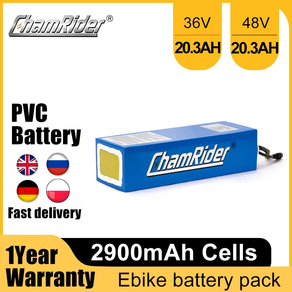 Electric bike chamrider 36V 48V 13ah 17.4ah 20.3ah with PVC ebike battery, scooter battery, electric bike with BMS 25A 30A 40A