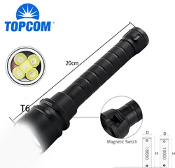 TopCom T6 L2 LED latarka do nurkowania potężna 10W wielomodowa lampa LED do nurkowania IP68 wodoodporna podwodna latarka do nurkowania użyj 18650