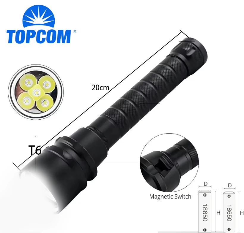 5LED Powerful Diving Flashlight 3800 Lumens Ultra Bright IP68 Waterproof Underwater Diving Torch for  Scuba Diving Snorkeling