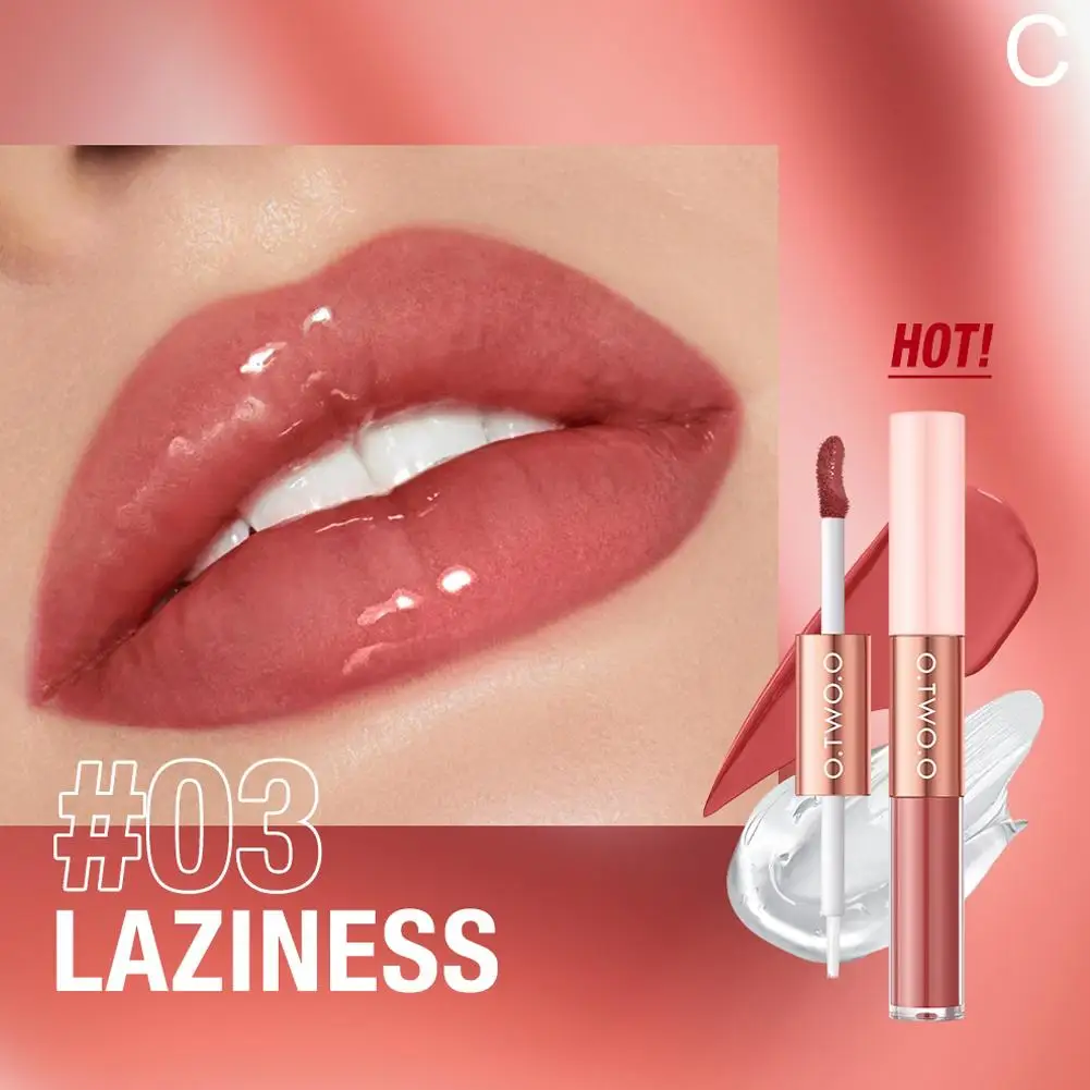 O.TWO.O 2 In 1 Double Head Lipstick Makeup Matte Velvet Lipstick 24HR Non-stick Cup Lip Gloss Tint Plumper Lasting Waterproof