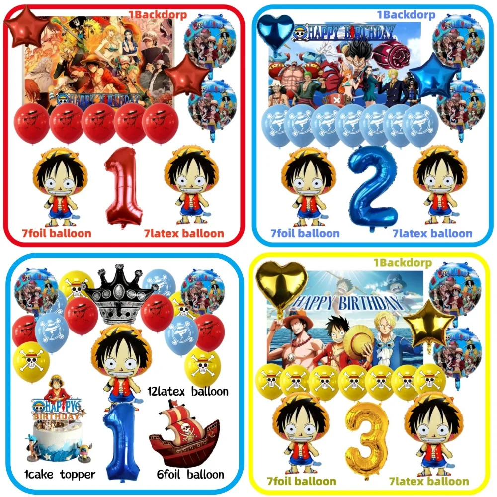 Anime One Piece Thema Geburtstag Party Dekor Rot Gelb Blau Latex Ballons Jungen Baby Dusche Dekor Liefert Luffy Folie Globos