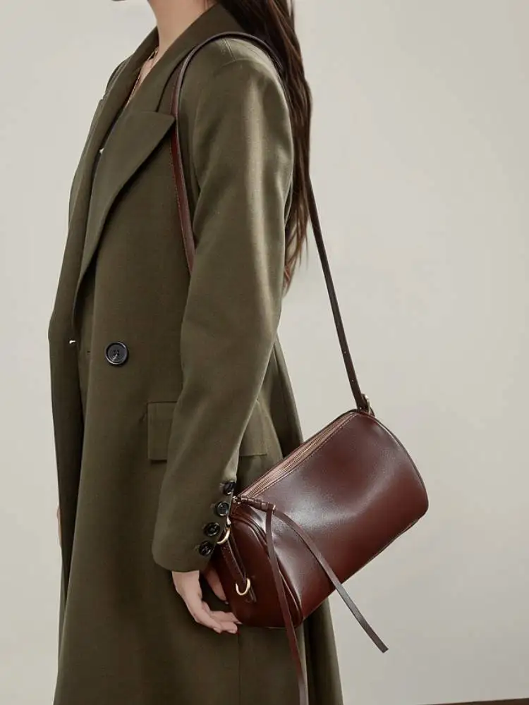 Zency Women's Genuine Leather Crossbody Bag 2026 New Fashion Single Shoulder Purse Cowhide Satchel Pillow Design for Commuter