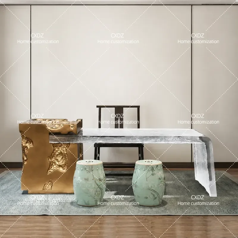 Wabi Sanfeng Island Tea Table Balcony Transparent Epoxy Resin Large Flat Panel Art Special-shaped Coffee Table Living Room