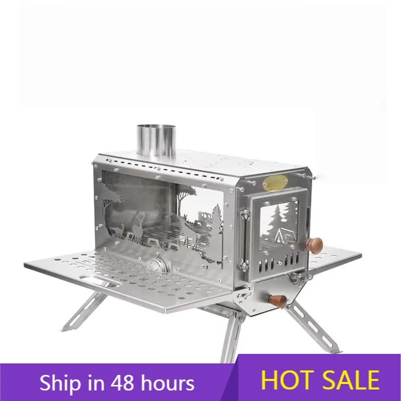 

POWER LEAP Portable Stainless Steel 304 Silver Outdoor Camping Grill Wood Stove Large Tent Warming Picnic Fireplace Charcoal Fue