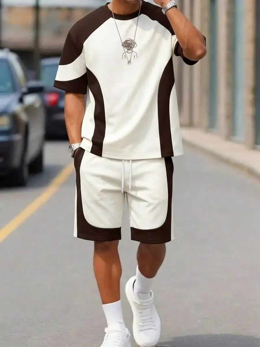 

Mens Casual Geometric Print T-Shirt And Shorts 2-Piece Set Summer Outdoor Wear