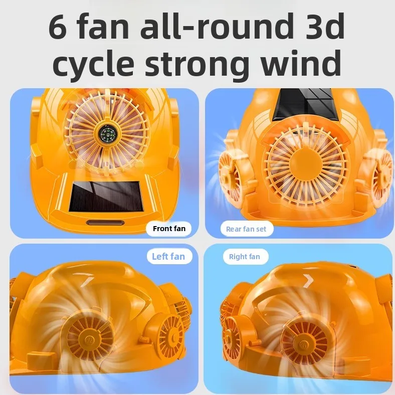 غطاء مروحة يعمل بالطاقة الشمسية مع شحن مزدوج مدمج لمواقع البناء وحماية من أشعة الشمس في الصيف وخوذة التبريد