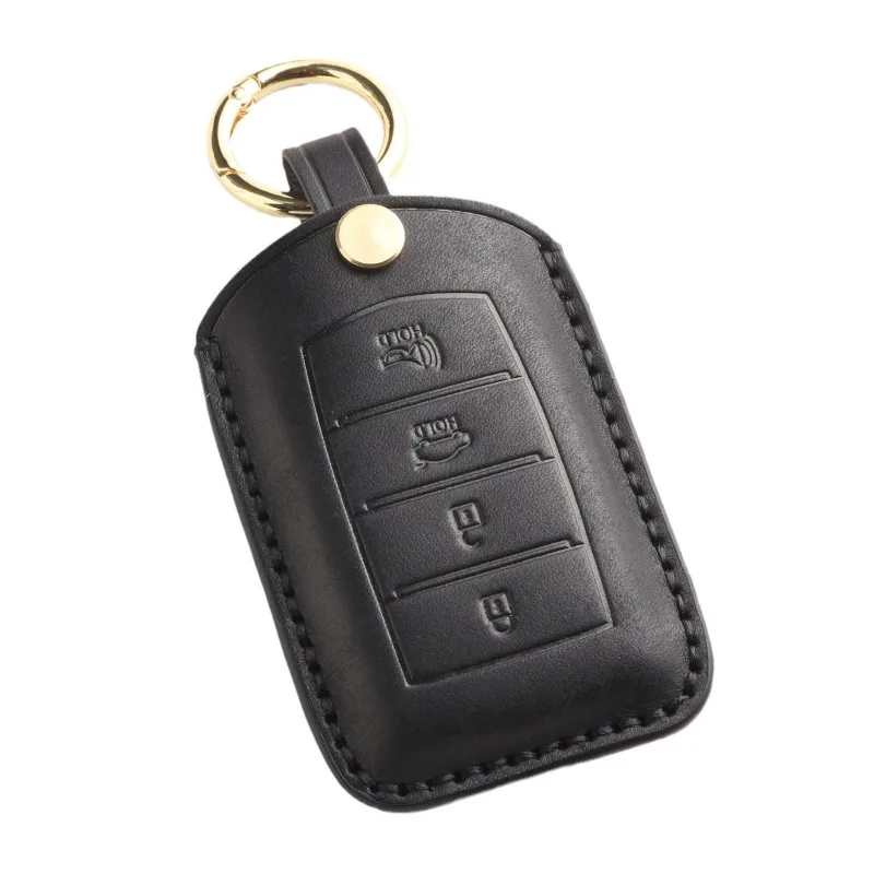 Genuine Leather Handmade Car Key Case Cover Shell Protector Fob Holder for Genesis Rohens Accessories Keychain