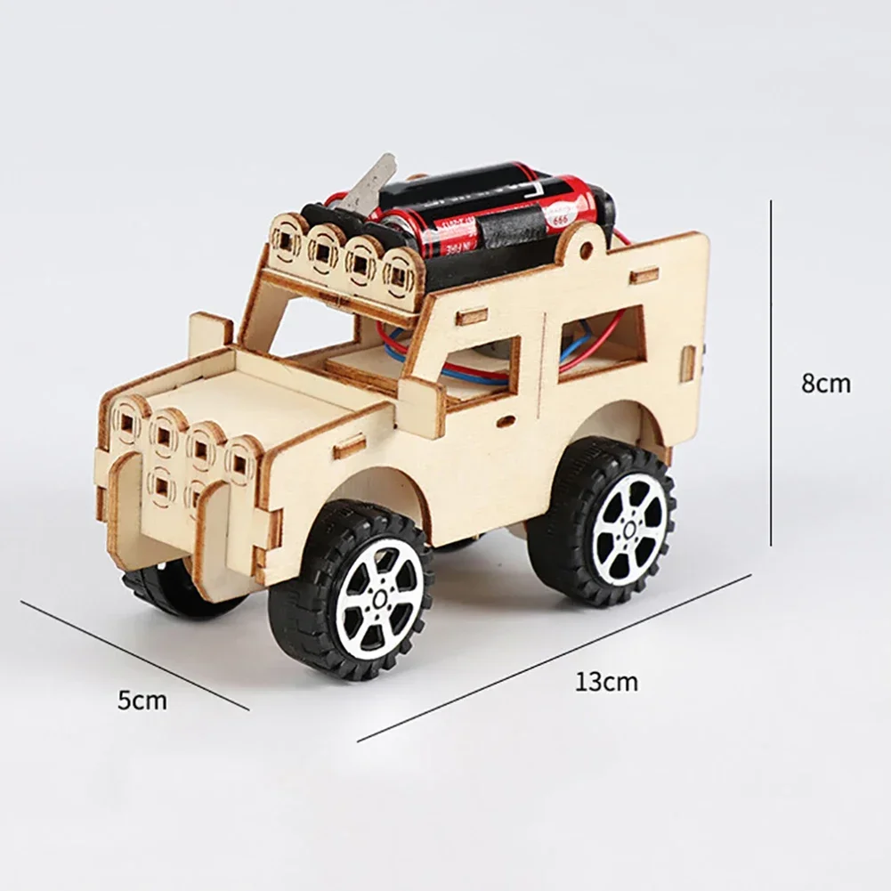 Modelo de montaje de coche Jeep eléctrico DIY, caja de madera, tecnología de experimentos científicos, juguetes educativos para niños