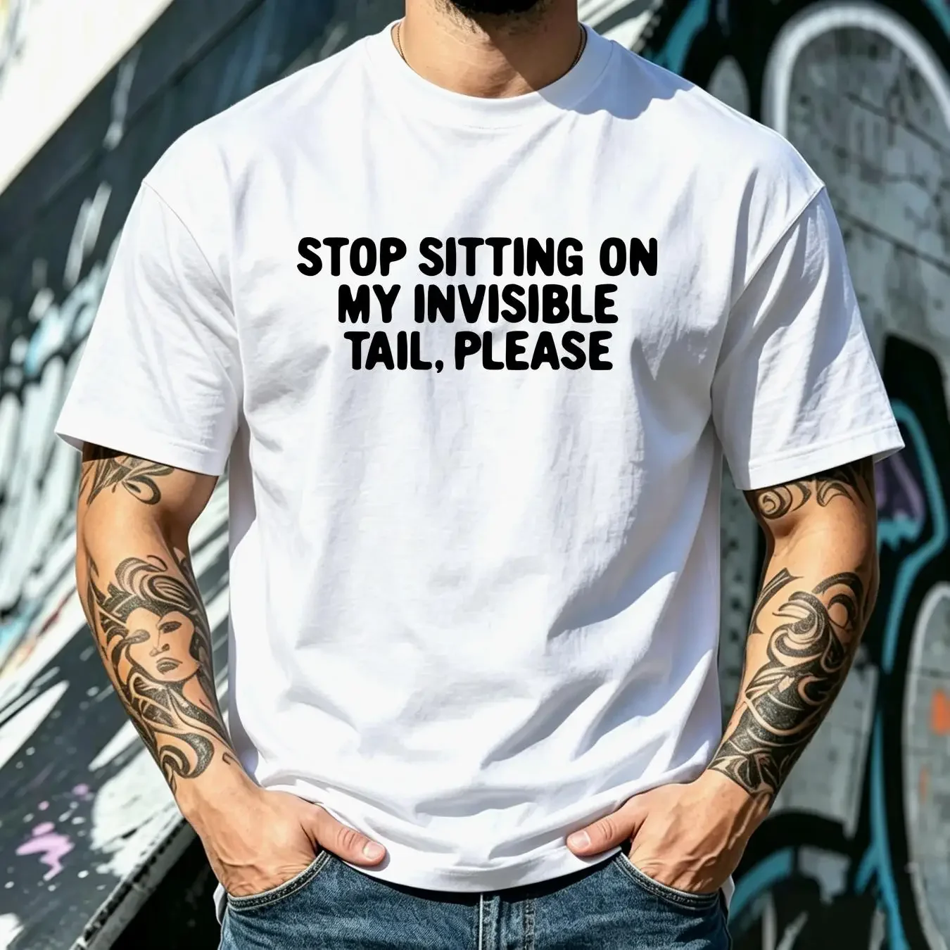 washed T Shirt Therian Stop sitting on my invisible tail vintage Washed Comfortable Breathable Stretched fashion