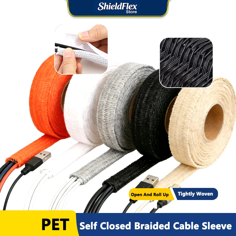 

3-50mm 3/10/50M Flame Retardant Self-Winding Cable Sleeves PET Expandable Braided Sleeving for Wire Protection Tangle-Free Tube