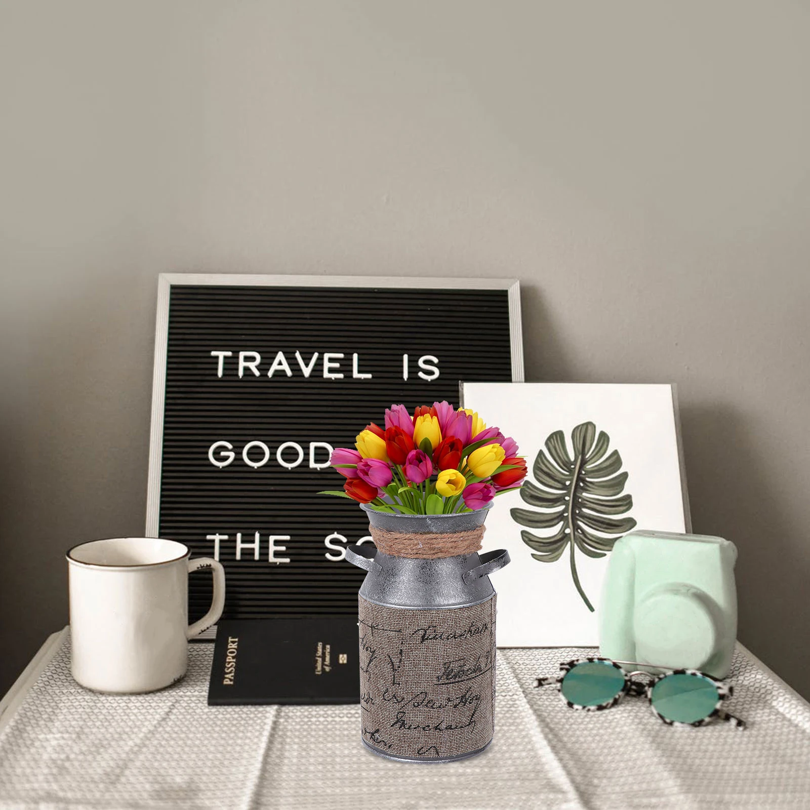 

Retro Iron Flower Bucket Vase Tin Planter with Handles Home Decor Vintage Style Metal Container Gift for Family Friends