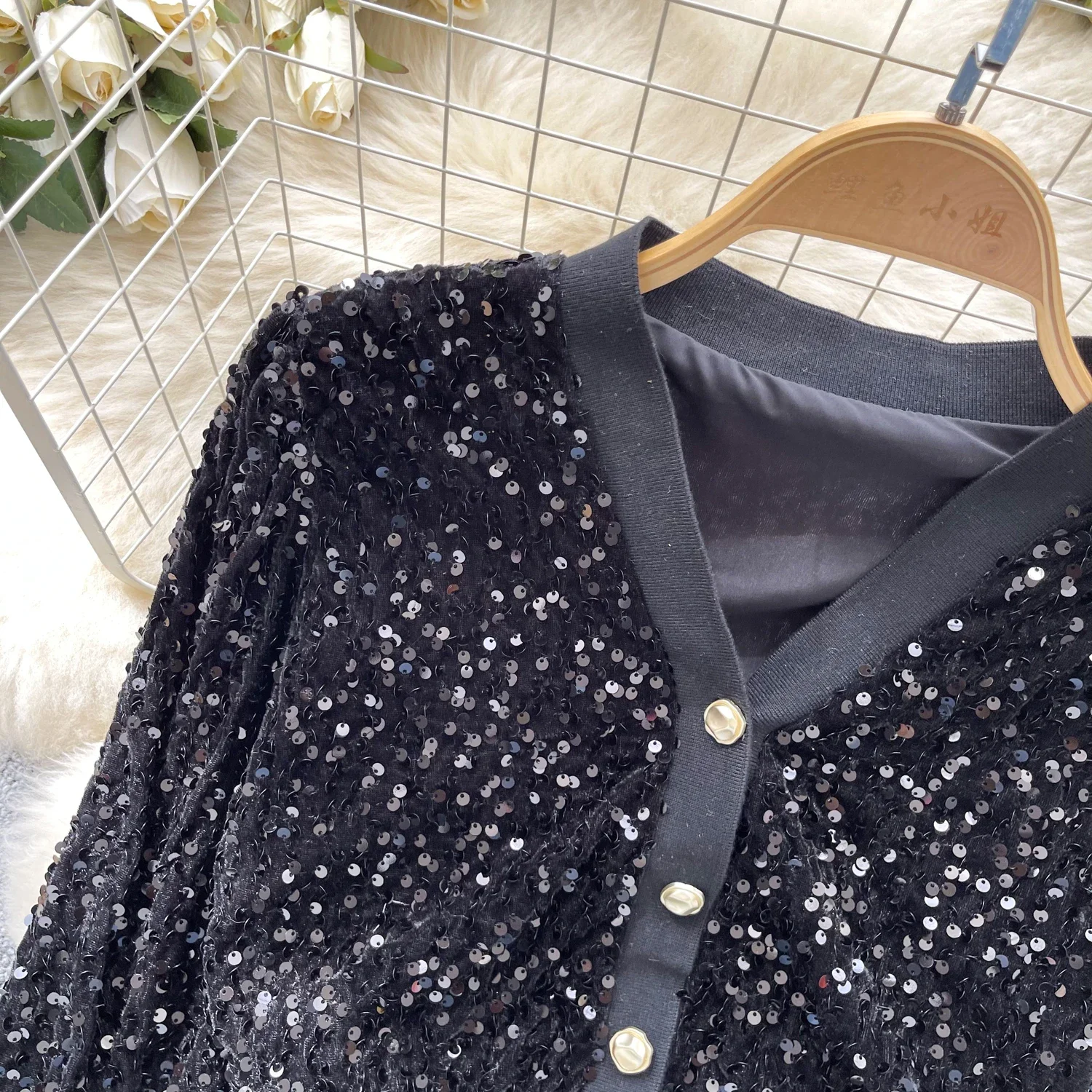 Sexy Vintage Long Sleeve Sequin Casual Slim Chic Button Casual Korean Streetwear High Street Autumn Winter Women Crop Top Blouse