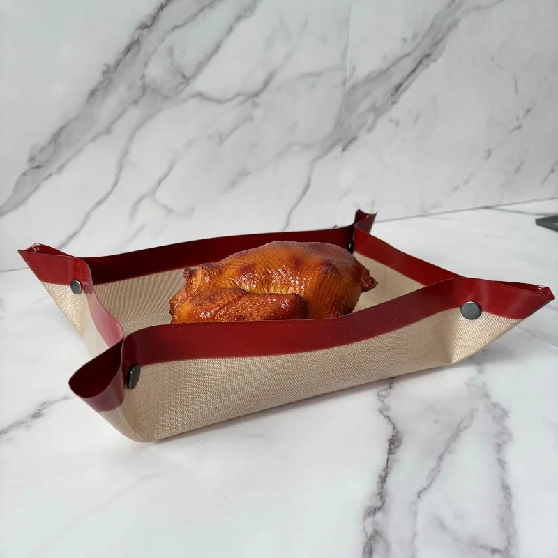 Food Grade Silicone Baking Mat 0.4mm Non-Stick Heat Resistant Reusable Oven Air Fryer Liner with Button