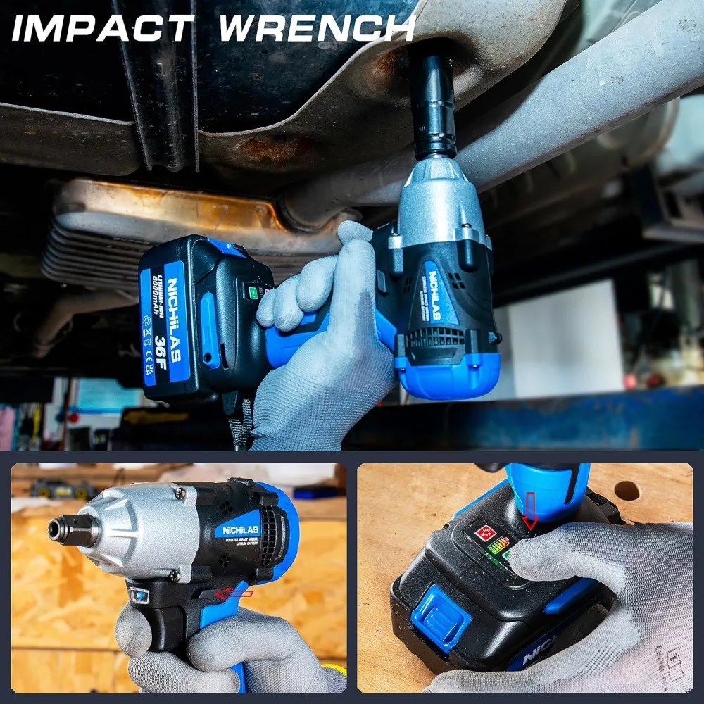 Cordless Impact Wrench,2 IN 1 Screwdriver Head,21V Electric Power Wrench,420Nm High Torque,4 Pole Motor,Include Battery &Charger