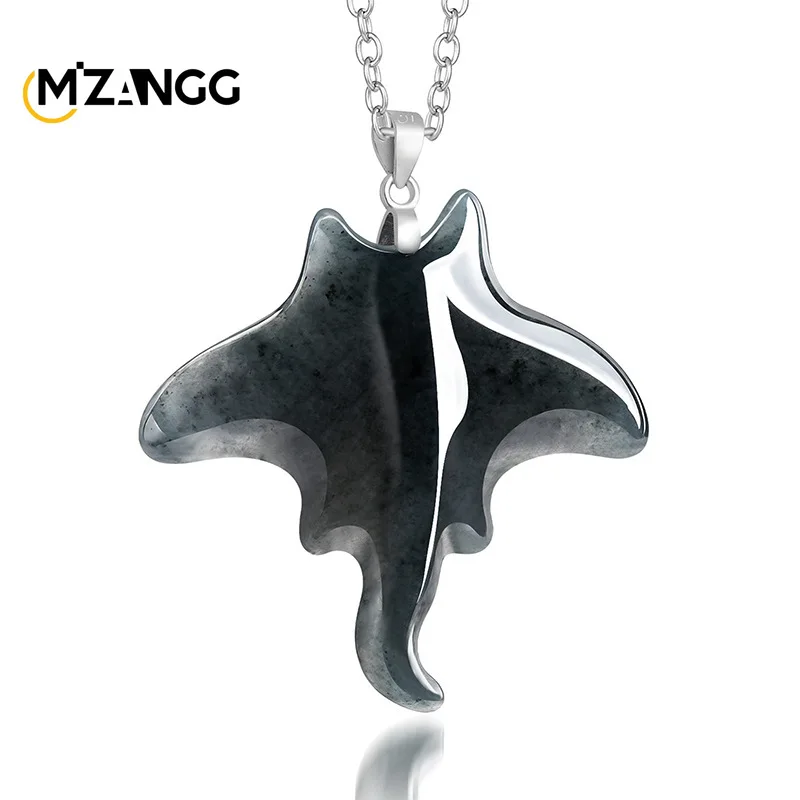 Natural Jadeite Black Chicken Species Devil Fish Pendant Personalized Hip-hop Ice Species Jade Necklace Men & Women Holiday Gift