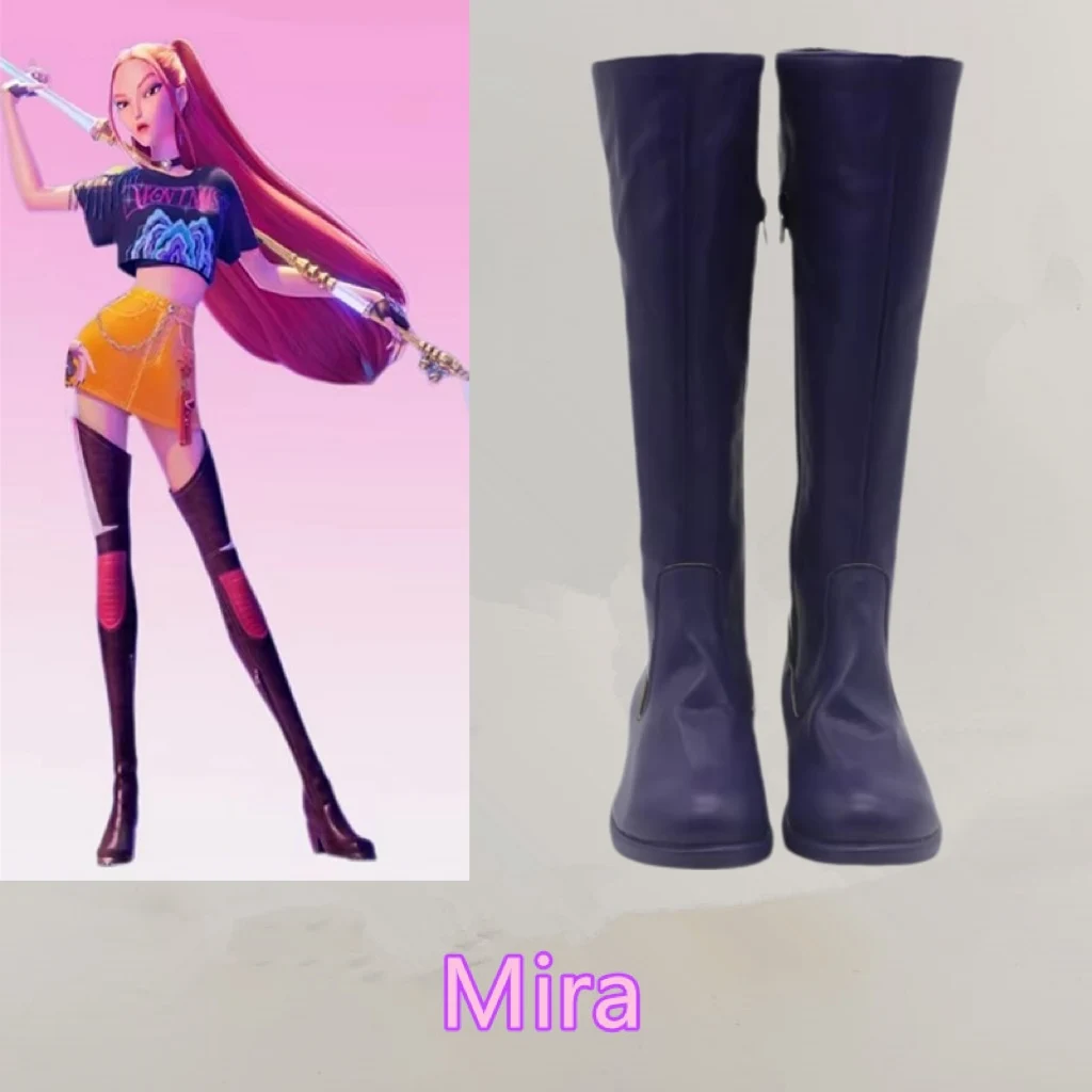 

Kpop Demon Hunters Mira Cosplay Costume Shoes Handmade Black Faux Leather Boots