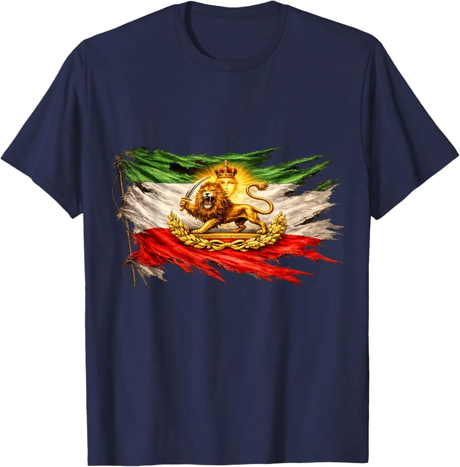 Iran Flag with Lion and Sun Emblem, Vintage Persian Heritage T-Shirt, unisex, men's fashion apparel, style, a patriot's gift.