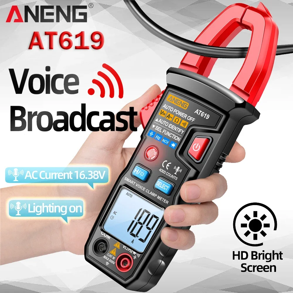 Voice Broadcast Multimeter Tester ANENG AT619 DC Clamp Meter Ammeter Current Professional Clamp Meter Multimetro Detector Tools﻿
